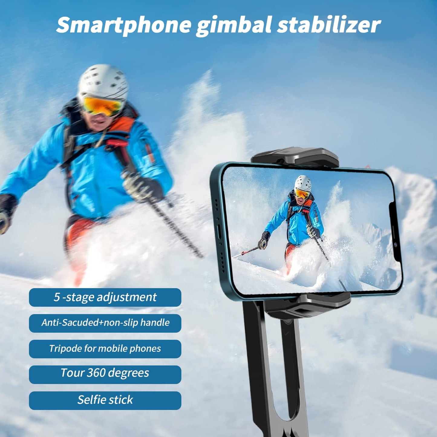 Selfie Stick Gimbal Stabilizer with Fill Light 360°Rotation with Wireless Remote for Android and iPhone, Accessories Cellphone
