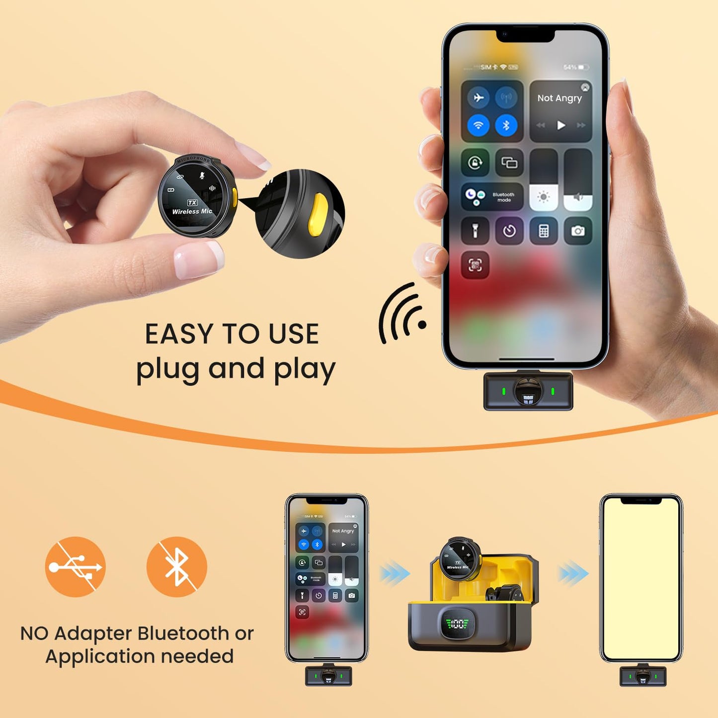 Portable Dual Transmitter Audio Pack — Works with iPhone 15/16, Android, iPad; Noise-Cancel & One-Step Setup