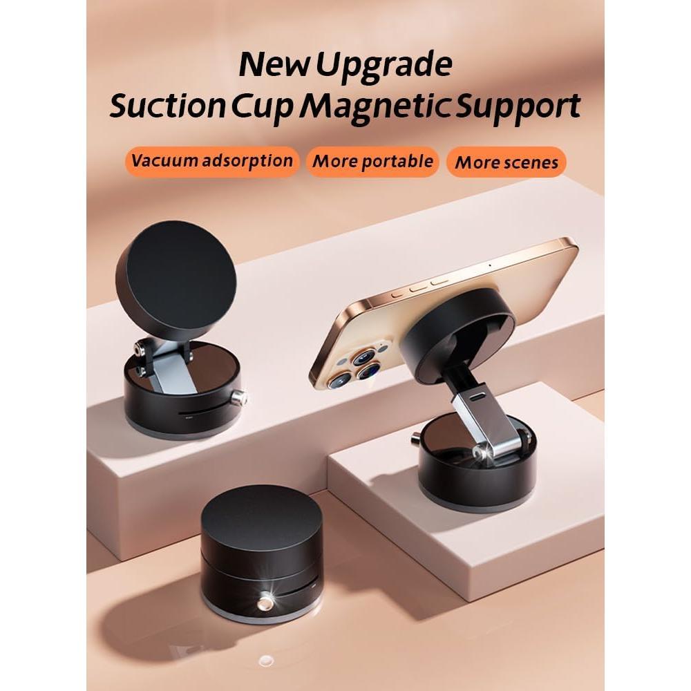 Upgraded Vacuum Magnetic Suction Phone Holder,Strong Suction Cup Phone Mount,Foldable&Retractable Car Phone Holder,Hands-Free Magnetic Phone Holder for Car, Mirror, Gym, Smooth Surfaces