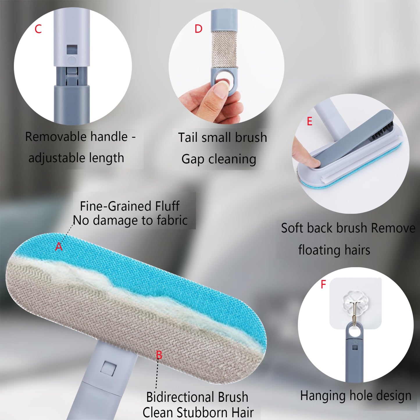 4-in-1 Pet Hair Remover – Reusable Long Handle Brush for Dog and Cat Fur, Washable Lint Cleaner, Gentle on Furniture, Multifunctional Hair Removal Tool