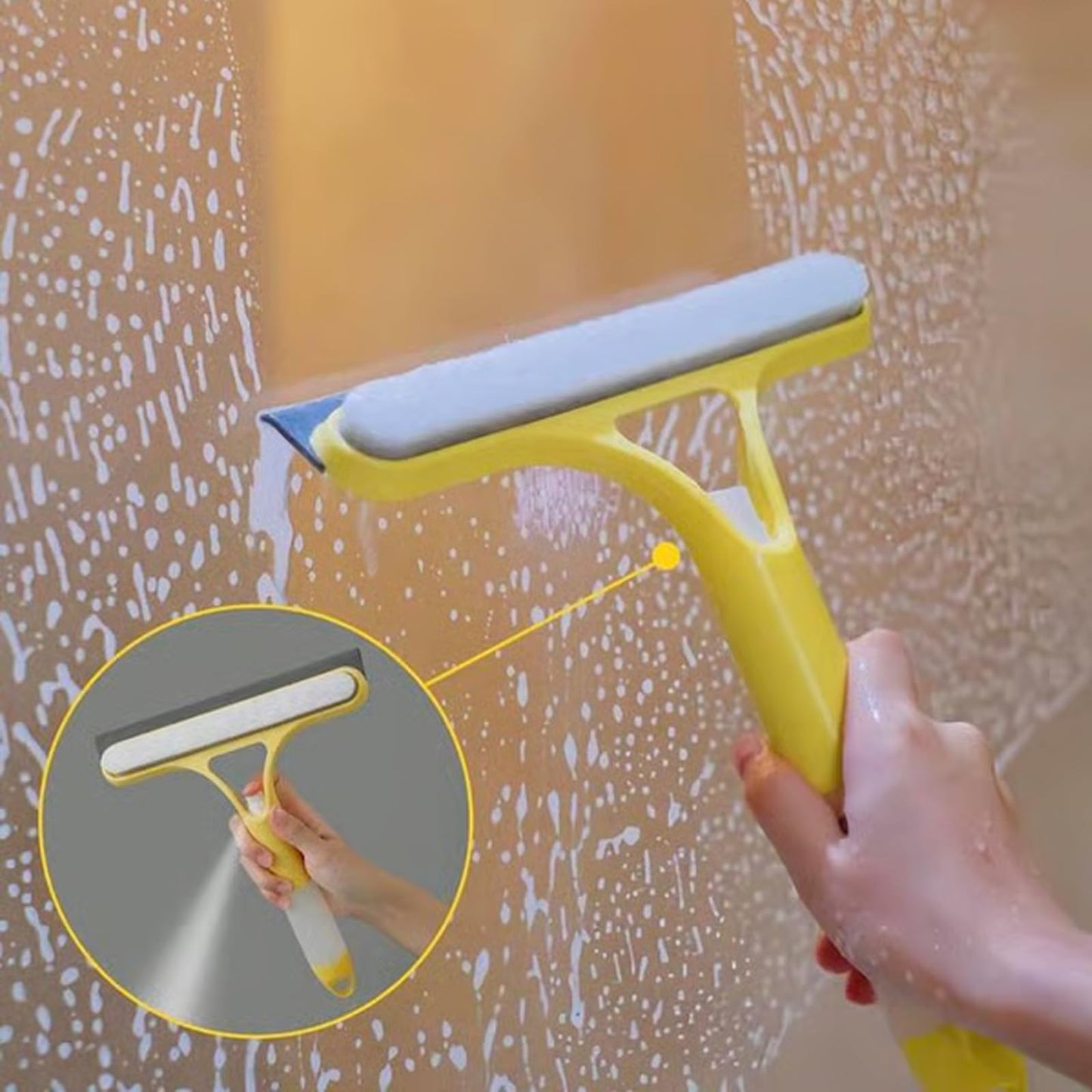 2026 New 3-in-1 Window Cleaning Tool, Multi-Function Spray Squeegee for Glass Doors, Windows, and Mirrors — Includes Scraper, Brush, and Spray Function. All-Purpose Glass Cleaner.