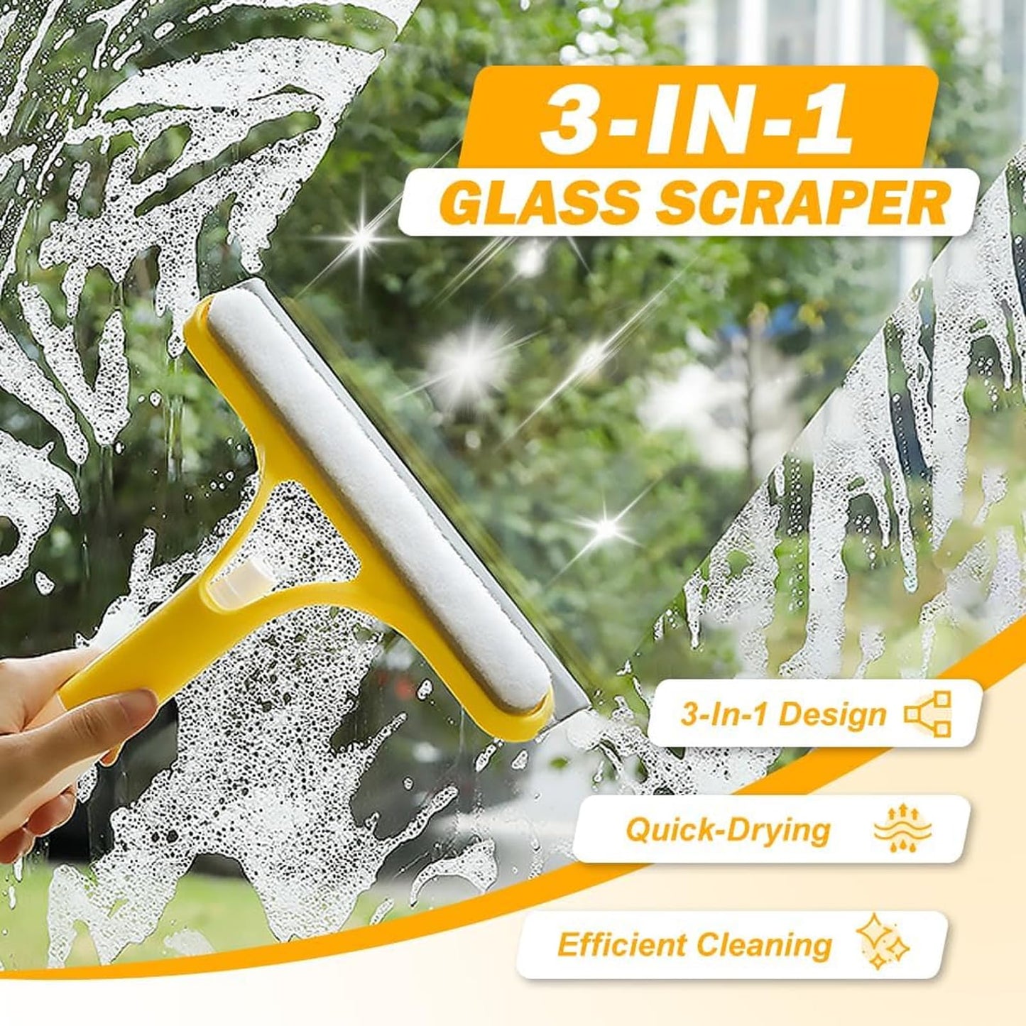 2026 New 3-in-1 Window Cleaning Tool, Multi-Function Spray Squeegee for Glass Doors, Windows, and Mirrors — Includes Scraper, Brush, and Spray Function. All-Purpose Glass Cleaner.