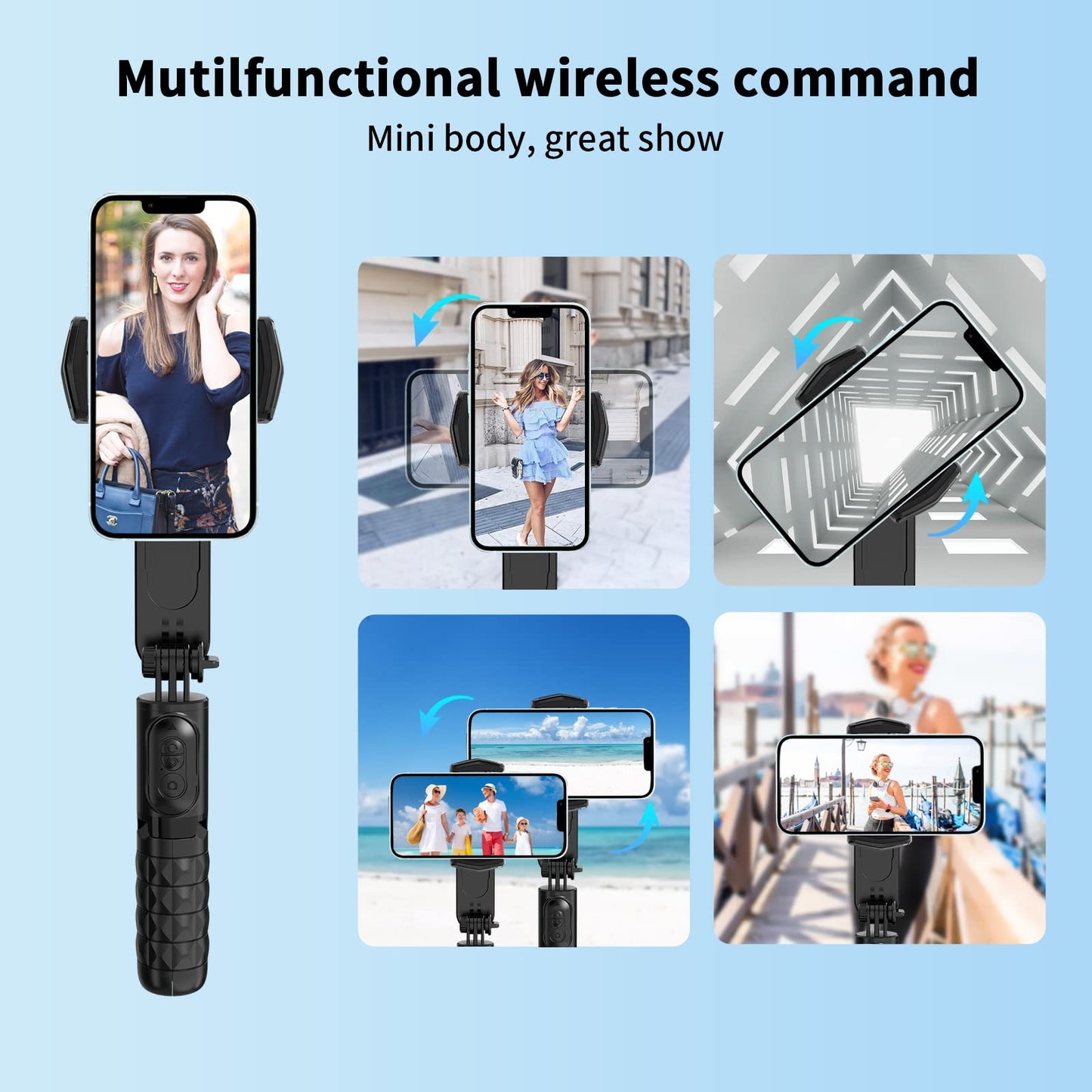 Selfie Stick Gimbal Stabilizer with Fill Light 360°Rotation with Wireless Remote for Android and iPhone, Accessories Cellphone