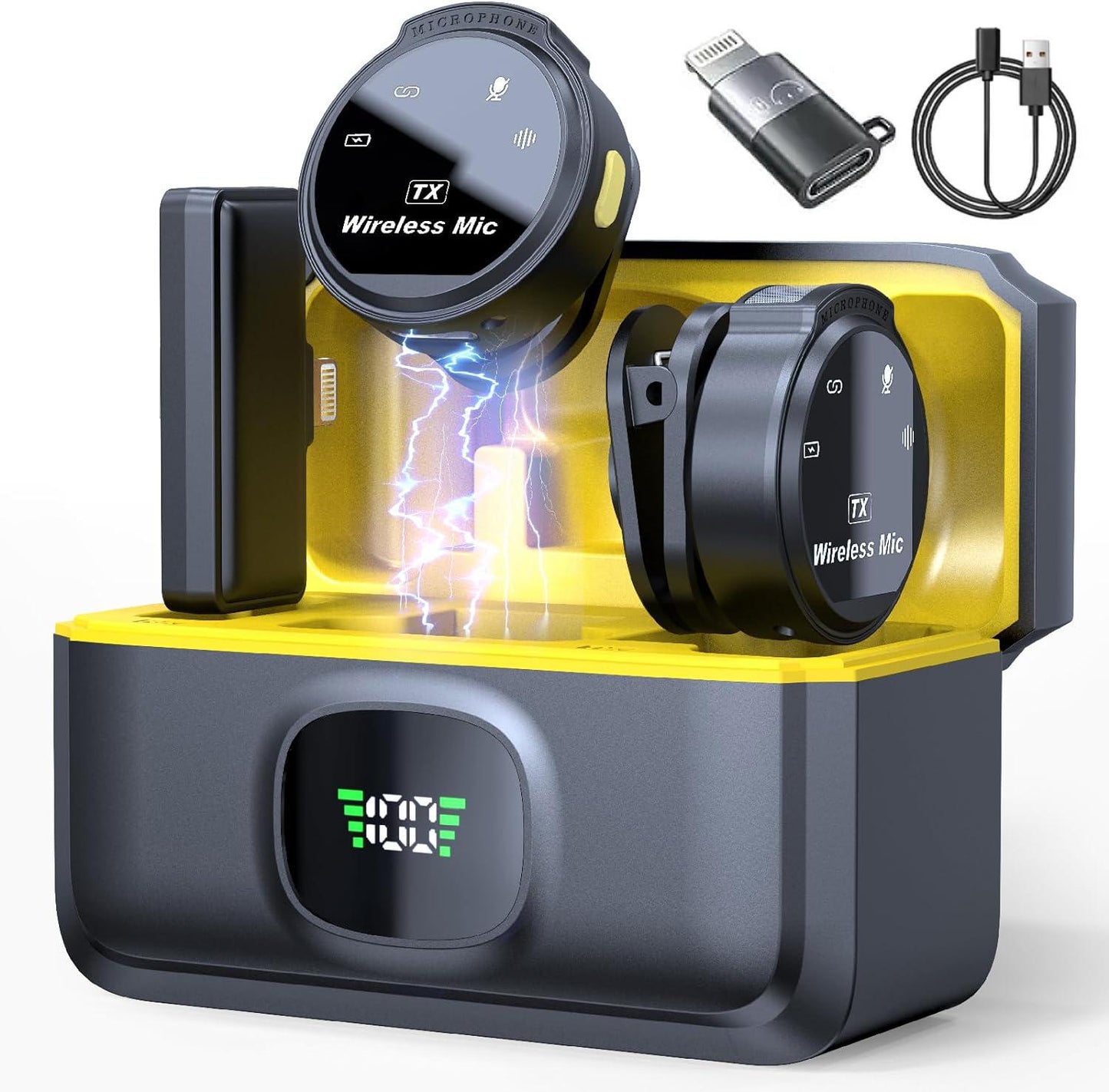 Portable Dual Transmitter Audio Pack — Works with iPhone 15/16, Android, iPad; Noise-Cancel & One-Step Setup