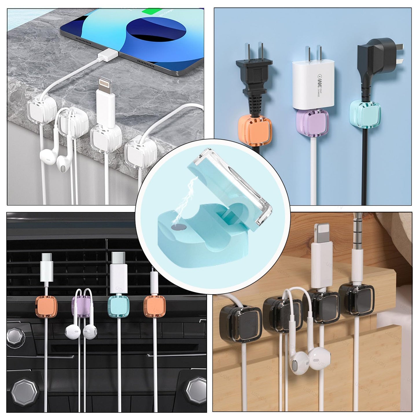 Magnetic Cable Organizer Set Adjustable Adhesive Clips for Tidy Cable Management Under Desk, in Car, at Home or Office (Mixed Colors)