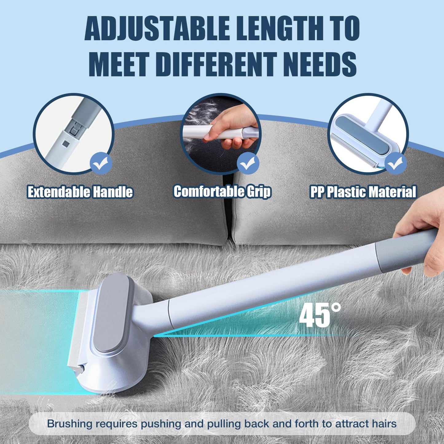 4-in-1 Pet Hair Remover – Reusable Long Handle Brush for Dog and Cat Fur, Washable Lint Cleaner, Gentle on Furniture, Multifunctional Hair Removal Tool