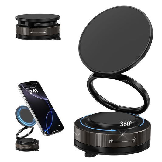Vacuum Magnetic Suction Cup Phone Mount for Magsafe, 360° Adjustable Holder, Pocket Size Foldable Portable Cell Phone Holders for Your Car for All Smartphones & All Car Models