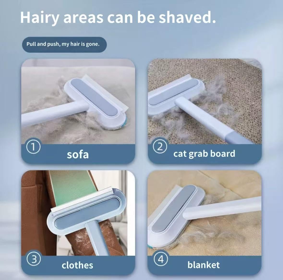4-in-1 Pet Hair Remover – Reusable Long Handle Brush for Dog and Cat Fur, Washable Lint Cleaner, Gentle on Furniture, Multifunctional Hair Removal Tool