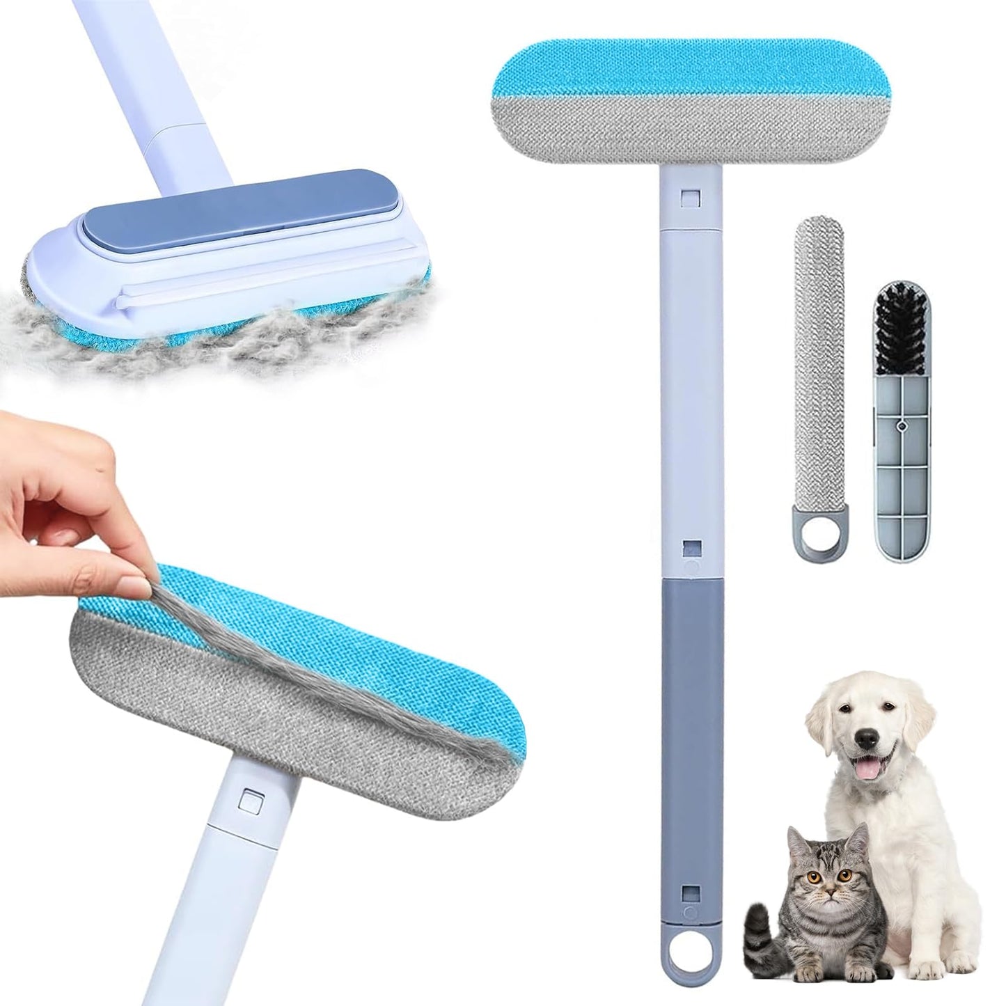 4-in-1 Pet Hair Remover – Reusable Long Handle Brush for Dog and Cat Fur, Washable Lint Cleaner, Gentle on Furniture, Multifunctional Hair Removal Tool