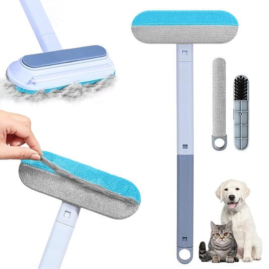 4-in-1 Pet Hair Remover – Reusable Long Handle Brush for Dog and Cat Fur, Washable Lint Cleaner, Gentle on Furniture, Multifunctional Hair Removal Tool