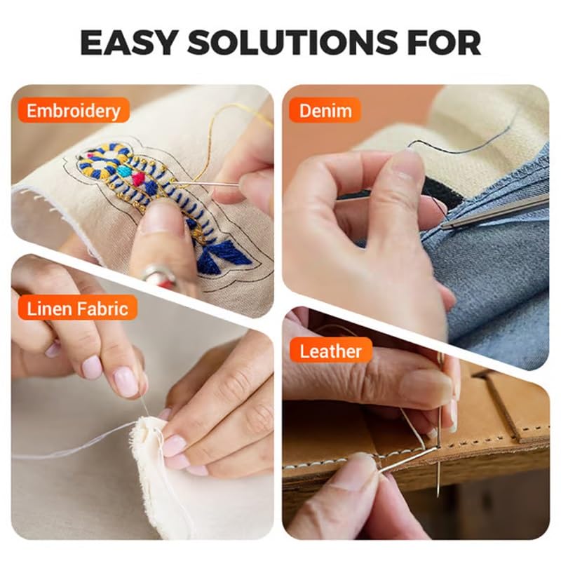 34PCS Big Eye Stainless Steel Sewing Needles Kit – Long Thin Needles for Hand Sewing, Quilting, DIY Crafts, and Handmade Projects (3 Bundles)