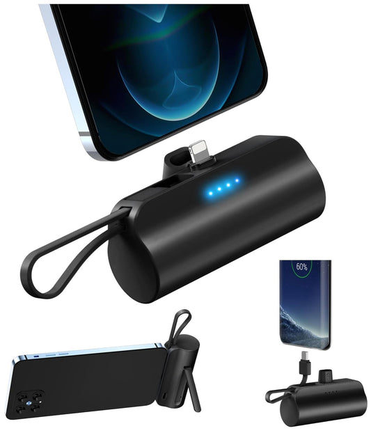 Small Portable Charger USB C, 5000mAh Power Bank with Built-in Type-C Cable Compatible with iPhone 15/15 Plus/15 Pro/15 Pro Max, Android Phones etc